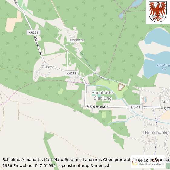 Schipkau Annahütte, Karl-Marx-Siedlung Landkreis Oberspreewald-Lausitz Lageplan © Openstreetmap Contributors Schipkau Annahütte, Karl-Marx-Siedlung Lageplan